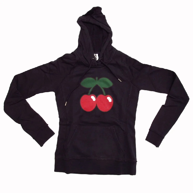 Pacha Cherry Logo Women's Black Hoodie Hoodie with Snap Buttons Easy Quick