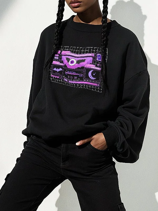 Pastel Goth Menu Screen Graphic Sweatshirt Hoodie with Stripes Bold Sporty