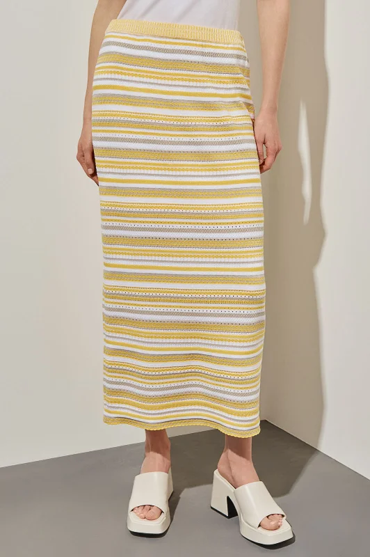 Pencil Midi Skirt - Striped Soft Knit denim skirt casual