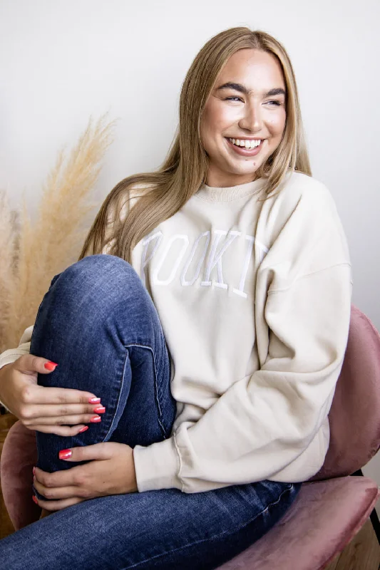 1897 Active Pookie Embroidered Sweatshirt for Women in Cream | GT087-CREAM Hoodie with Velcro Closure Adjustable Secure 1897 Active Pookie Embroidered Sweatshirt for Women in Cream | GT087-CREAM Hoodie with Velcro Closure Adjustable Secure
