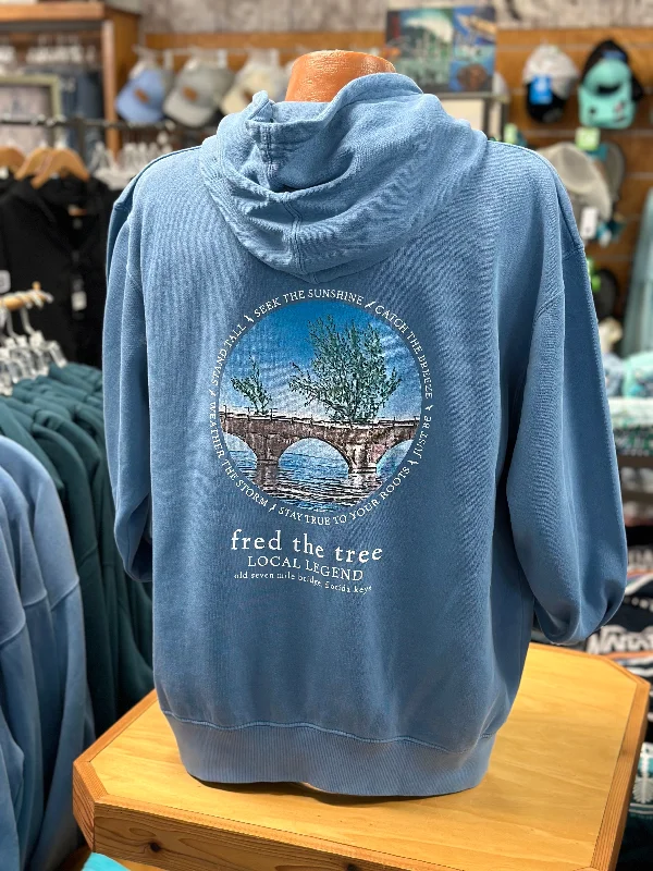 Fred the Tree 1/4 Zip Hoodie BLUE Hoodie with Applique Textured Unique