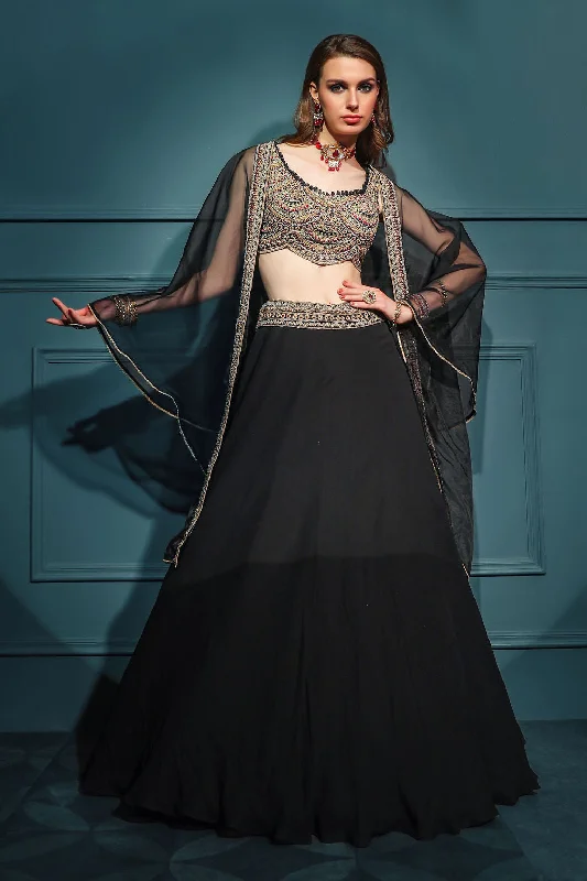 Black Embroidered top with Skirt denim skirt classic