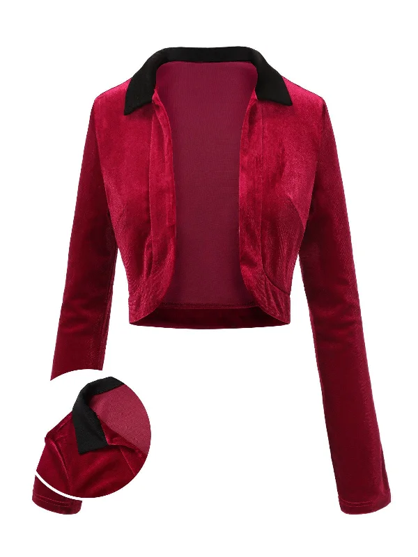 Red 1930s Contrast Lapel Velvet Bolero Jacket