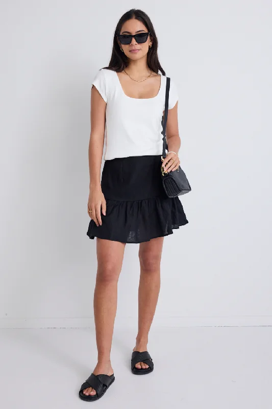 Revival Black Linen Tiered Mini Skirt seamless skirt comfort