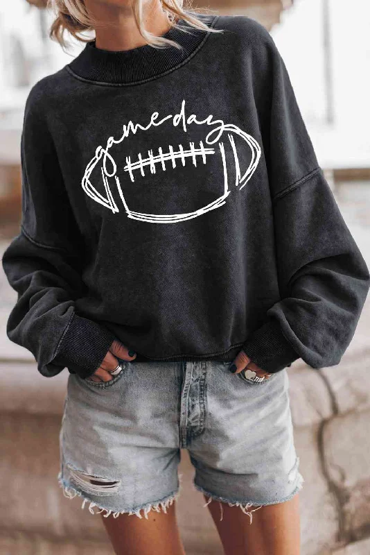 Round Neck Long Sleeve FOOTBALL Graphic Sweatshirt Hoodie with Raw Hem Edgy Unfinished Round Neck Long Sleeve FOOTBALL Graphic Sweatshirt Hoodie with Raw Hem Edgy Unfinished