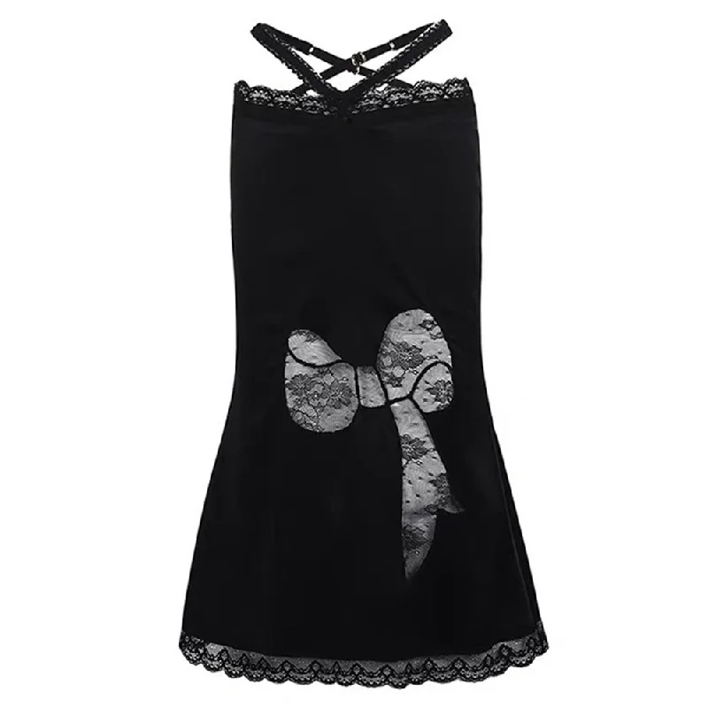 Satin Coquette Bow Lace Midi Skirt pencil skirt chic