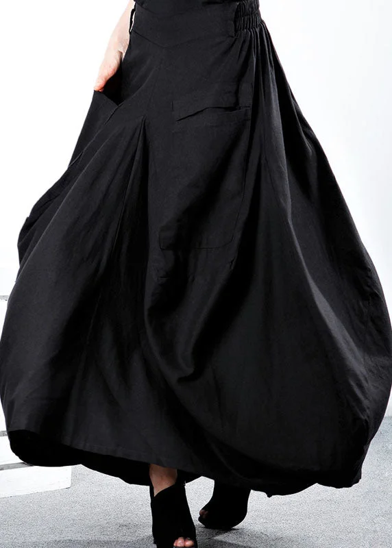Simple Black Pockets Patchwork asymmetrical design Winter Skirt chiffon skirt delicate