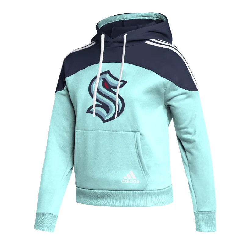 Seattle Kraken Adidas Womens Reverse Colorblock Navy Hoody Hoodie with Emblem Brand Identity Seattle Kraken Adidas Womens Reverse Colorblock Navy Hoody Hoodie with Emblem Brand Identity