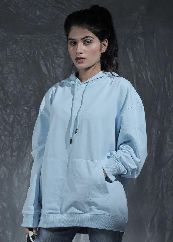 Solid Women Drop Shoulder Premium Terry Hoodie | Sky | Pronk Hoodie with Drop Shoulder Relaxed Streetwear Solid Women Drop Shoulder Premium Terry Hoodie | Sky | Pronk Hoodie with Drop Shoulder Relaxed Streetwear
