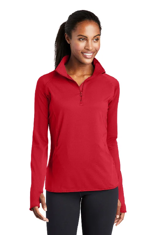 Sport-Tek Womens Sport-Wick Moisture Wicking 1/4 Zip Sweatshirt w/ Pouch Pocket - True Red Hoodie with Ribbed Cuffs Snug Fit Comfort Sport-Tek Womens Sport-Wick Moisture Wicking 1/4 Zip Sweatshirt w/ Pouch Pocket - True Red Hoodie with Ribbed Cuffs Snug Fit Comfort