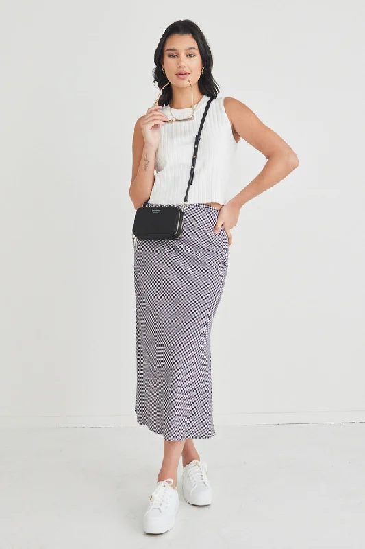 Stunning Navy Gingham Bias Midi Skirt casual skirt length