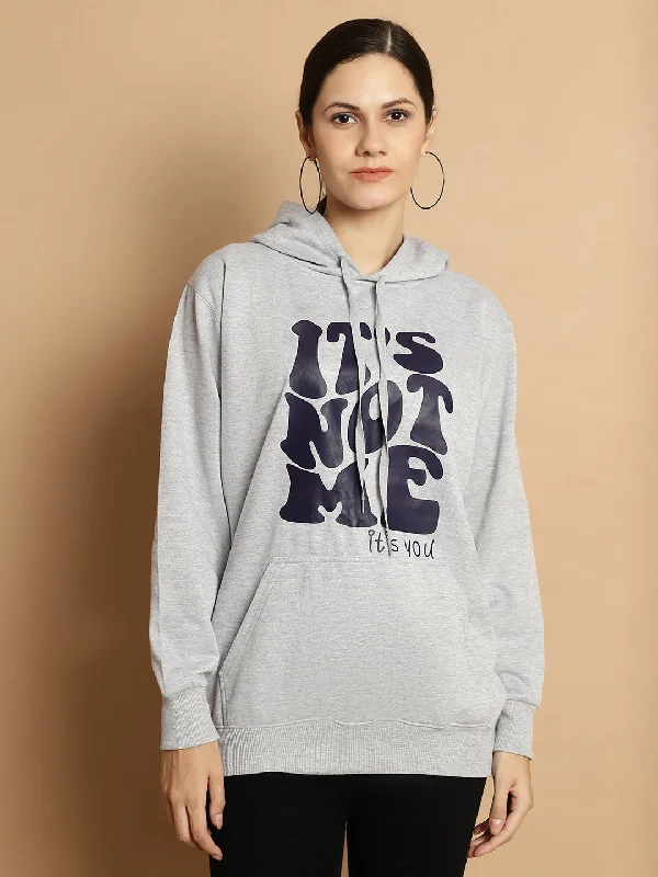 Vimal Jonney Grey Melange Printed Hooded Cotton Fleece Sweatshirt for Women Hoodie with Back Slit Movement Comfort Vimal Jonney Grey Melange Printed Hooded Cotton Fleece Sweatshirt for Women Hoodie with Back Slit Movement Comfort