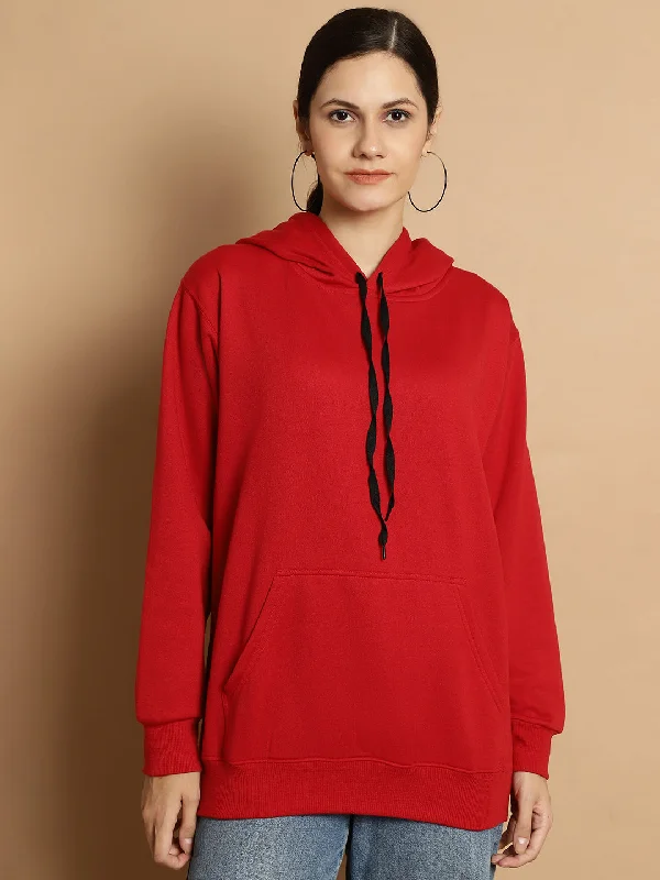 Vimal Jonney Maroon Solid Hooded Cotton Fleece Sweatshirt for Women Hoodie with Hood Adjustable Protection Vimal Jonney Maroon Solid Hooded Cotton Fleece Sweatshirt for Women Hoodie with Hood Adjustable Protection