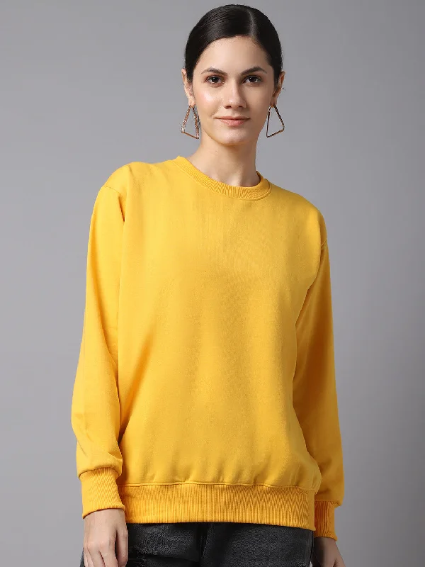 Vimal Jonney Fleece Round Neck Yellow Sweatshirt For Women Hoodie with Hem Elastic Stretchable Comfortable Vimal Jonney Fleece Round Neck Yellow Sweatshirt For Women Hoodie with Hem Elastic Stretchable Comfortable