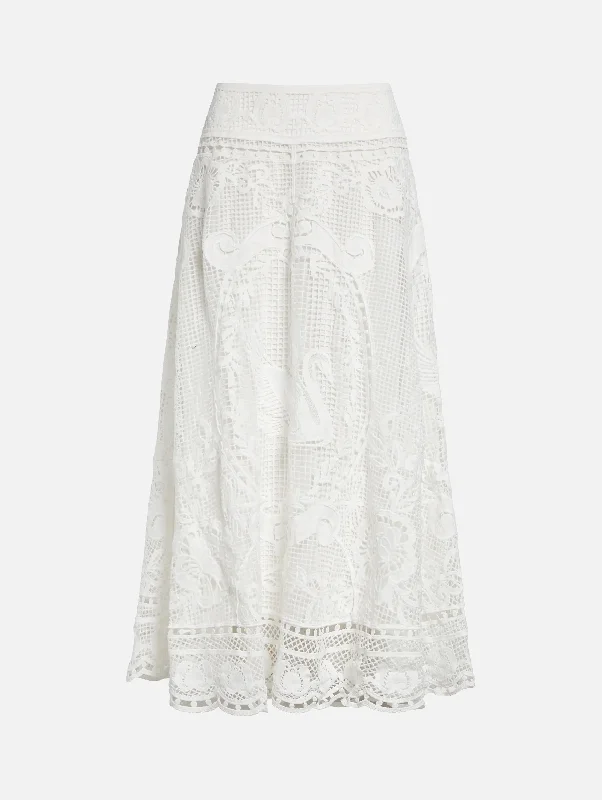 Swan Lake Guipure Midi Skirt in Off-White chiffon skirt delicate