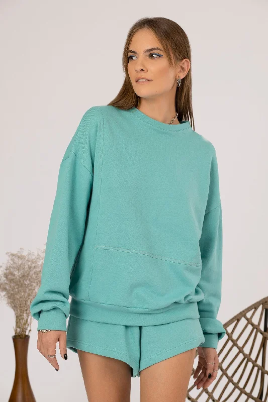 The Gia Sweatshirt in Mint Green Hoodie with Typography Text Message