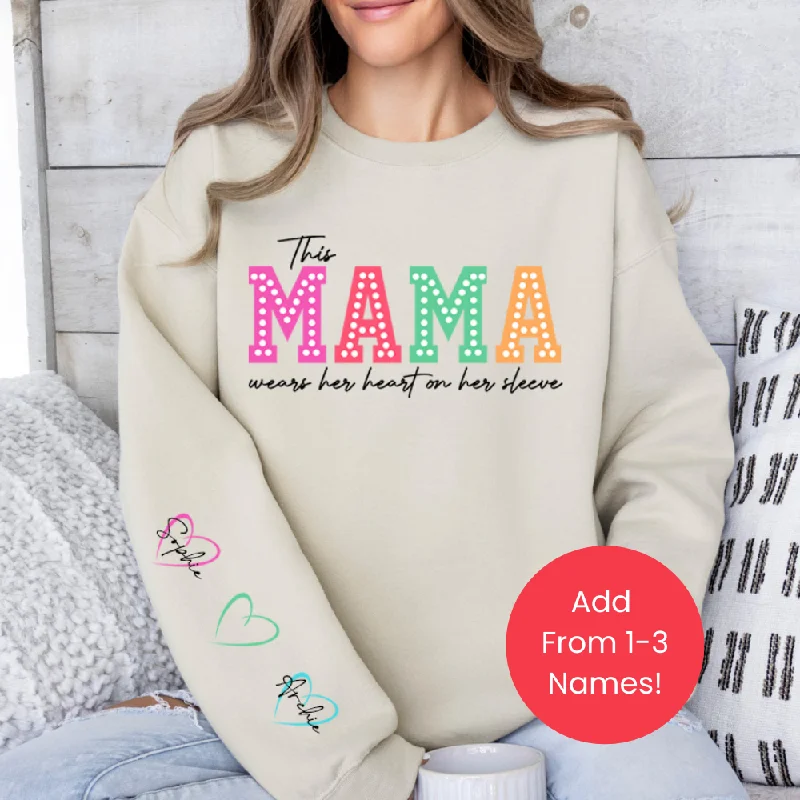 This Mama Wears Her Heart Personalised Sleeve Sweatshirt Hoodie with Puffed Sleeves Voluminous Trendy