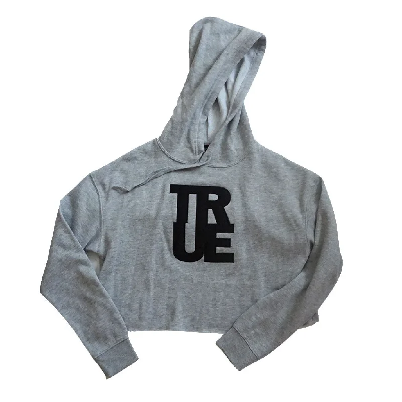 True Women's Logo Crop Hoodie Heather Grey/Black Hoodie with Logo Branding Identity