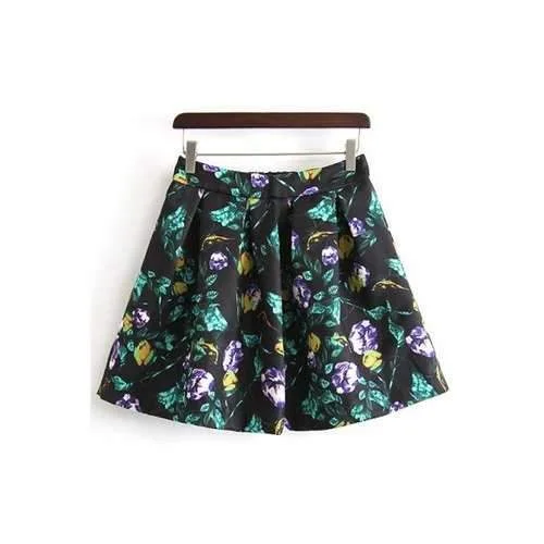 Stylish A-Line Ruffled Floral Print Women's Skirt - Black L silk skirt smooth