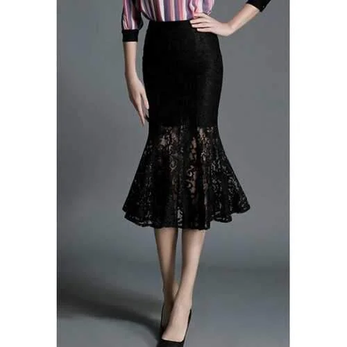 Stylish High-Waisted Solid Color Women's Mermaid Skirt - Black L pencil skirt chic