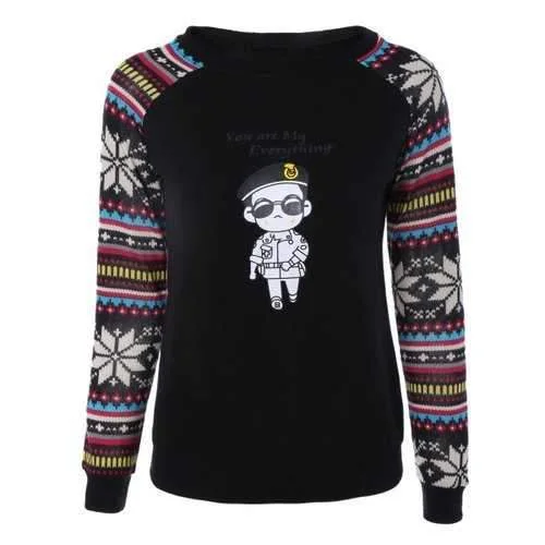 Raglan Sleeves Cartoon Print Sweatshirt - Black 2xl Hoodie with Emblem Brand Identity Raglan Sleeves Cartoon Print Sweatshirt - Black 2xl Hoodie with Emblem Brand Identity