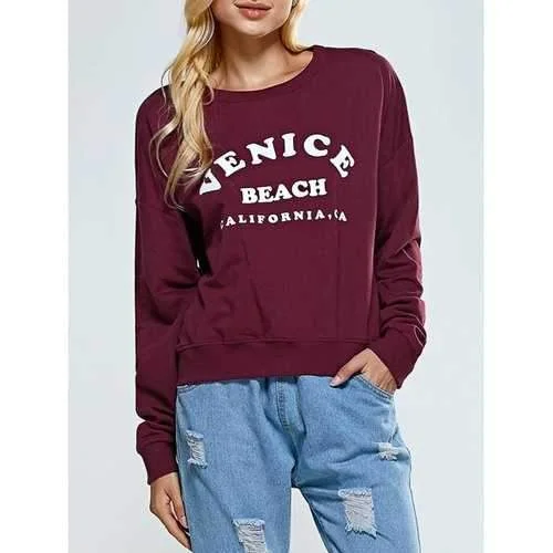Funny Print Crew Neck Sweatshirt - Purplish Red L Hoodie with Back Slit Movement Comfort Funny Print Crew Neck Sweatshirt - Purplish Red L Hoodie with Back Slit Movement Comfort