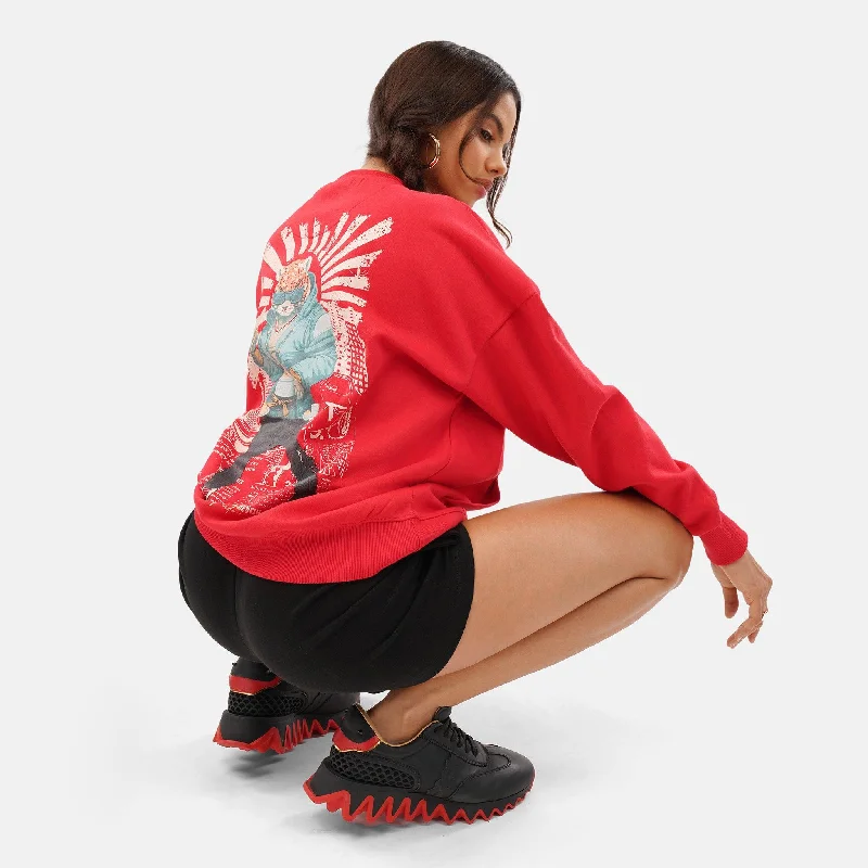 Urban Cheetah Oversized Fleece Sweatshirt in Red - Womens Hoodie with Slim Fit Tailored Modern Urban Cheetah Oversized Fleece Sweatshirt in Red - Womens Hoodie with Slim Fit Tailored Modern
