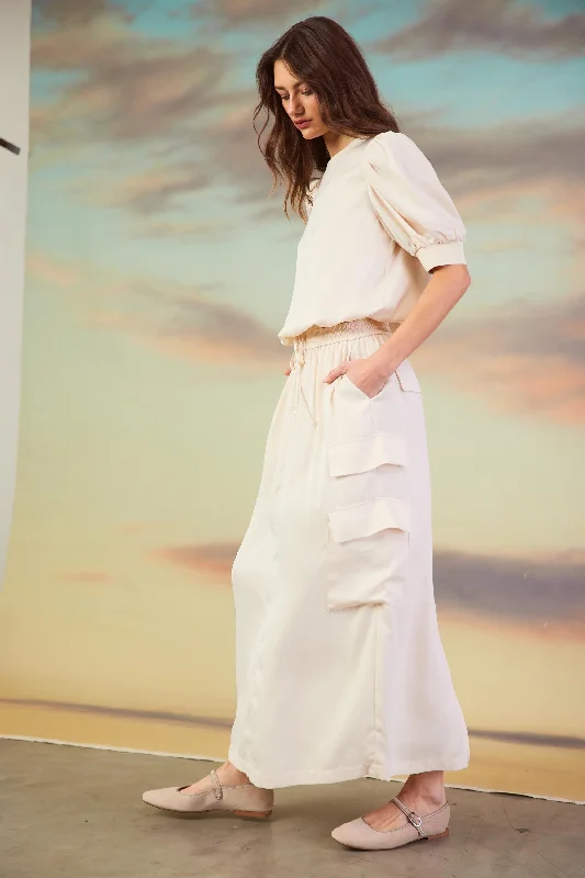 Utility Cargo Pocket Midi Skirt ribbed skirt waist