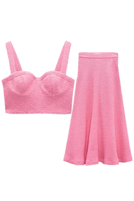 'Valerie' Textured Sleeveless Top & High Waist Skirt breathable skirt fabric