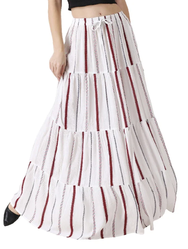 White Multicolored Striped Skirt chiffon skirt lightweight