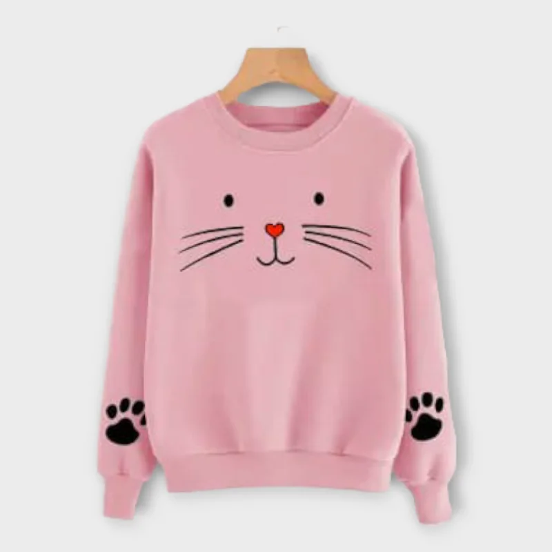 Winter Pink Cat-y Sweatshirt for Womens Hoodie with Lace Feminine Delicate