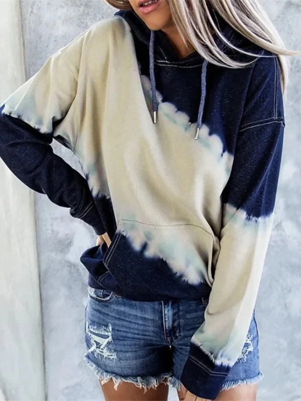 Women's Horizontal Tie Dye Hoodie With Kangaroo Pocket Hoodie with Hem Fringe Bohemian Relaxed Women's Horizontal Tie Dye Hoodie With Kangaroo Pocket Hoodie with Hem Fringe Bohemian Relaxed