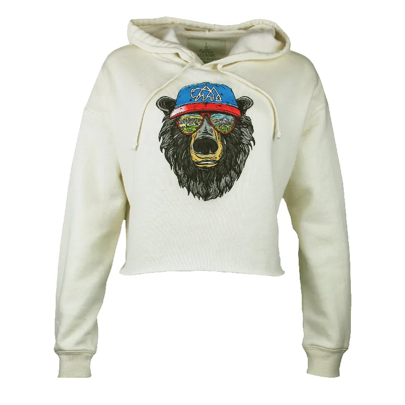 Women's Miami Vice Bear Crop Hoodie Hoodie with Neon Bright Vibrant