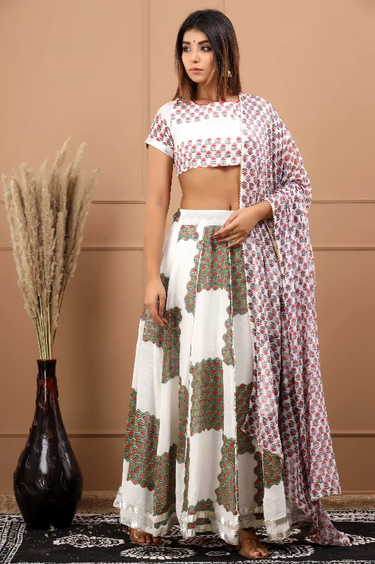 Women's Umrao Skirt And Kota Doria Dupatta Set - Saras The Label corduroy skirt comfortable