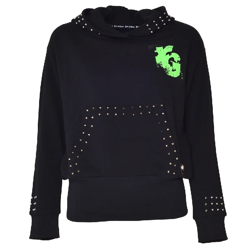 X Hoodie Schwarz Grün Hoodie with Snap Buttons Easy Quick