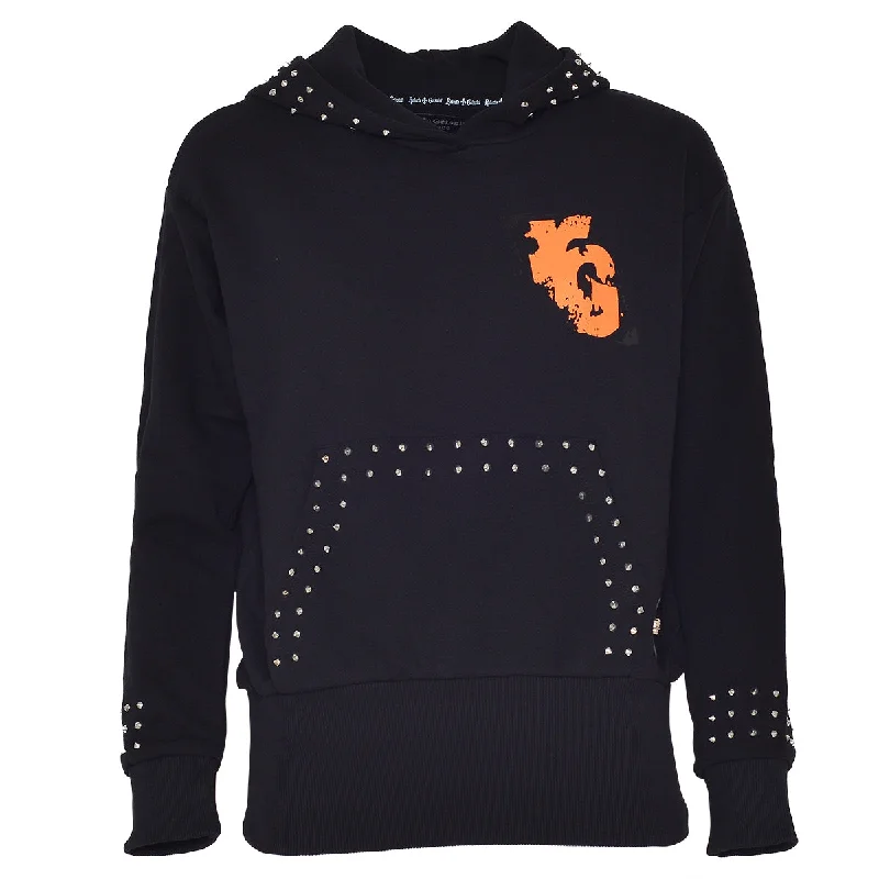 X Hoodie Schwarz Orange Hoodie with Hem Lace Feminine Delicate
