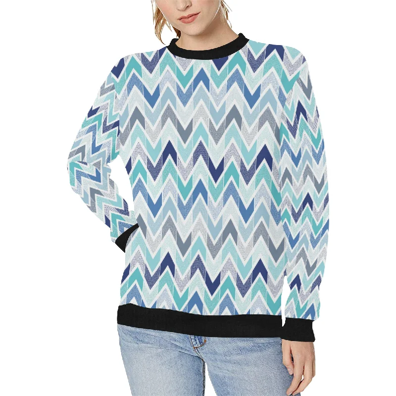 zigzag chevron blue pattern Women's Crew Neck Sweatshirt Hoodie with Drawcord Adjustable Secure zigzag chevron blue pattern Women's Crew Neck Sweatshirt Hoodie with Drawcord Adjustable Secure