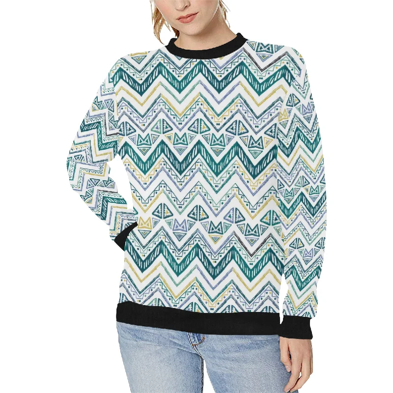 zigzag chevron paint design pattern Women's Crew Neck Sweatshirt Hoodie with Elastic Waist Stretchable Comfortable zigzag chevron paint design pattern Women's Crew Neck Sweatshirt Hoodie with Elastic Waist Stretchable Comfortable