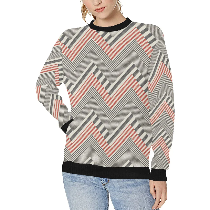 zigzag chevron striped pattern Women's Crew Neck Sweatshirt Hoodie with Zipper Placket Modern Functional zigzag chevron striped pattern Women's Crew Neck Sweatshirt Hoodie with Zipper Placket Modern Functional
