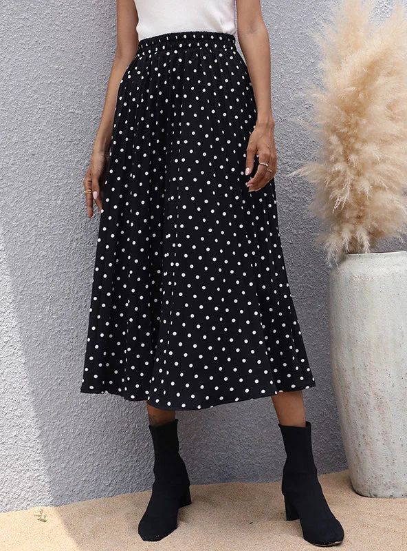 PLEATED POLKA-DOT ELASTIC WAIST SKIRT