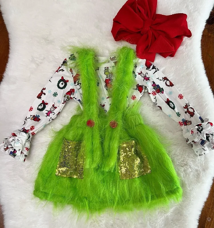 6 C11-39 Christmas Girls Sequin Green Skirt Outfits