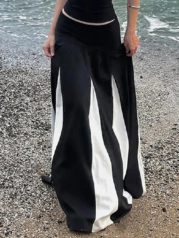 Contrast Patchwork Low-Rise Maxi Skirt