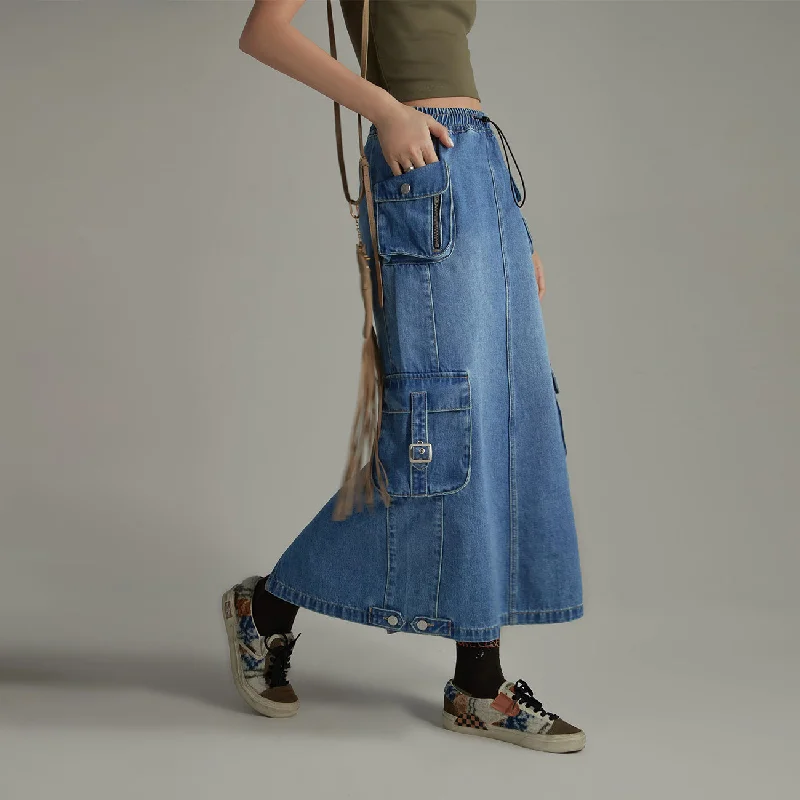 Denim Or Brown Cotton Cargo Skirt