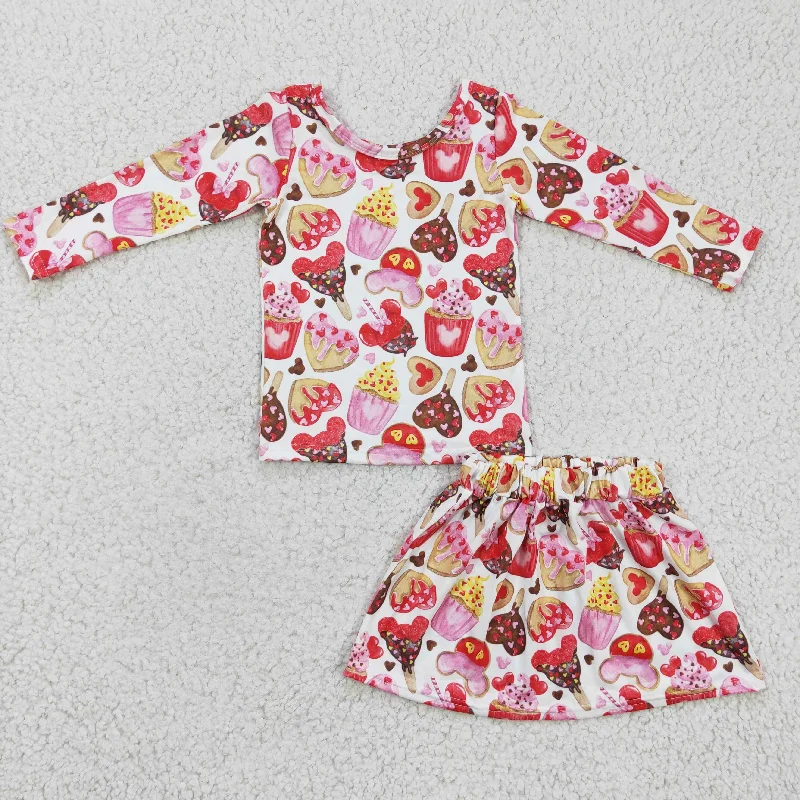 Sweet valentine's day cookies pink girls skirt sets