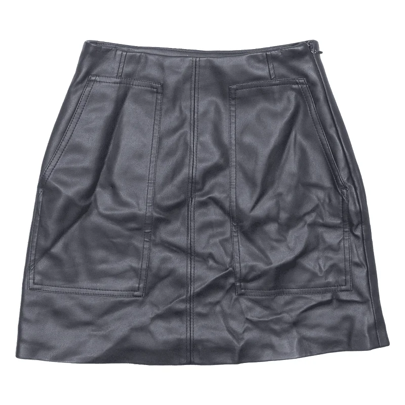 H&M Faux Leather Womens Pencil Skirt Black Short UK 6