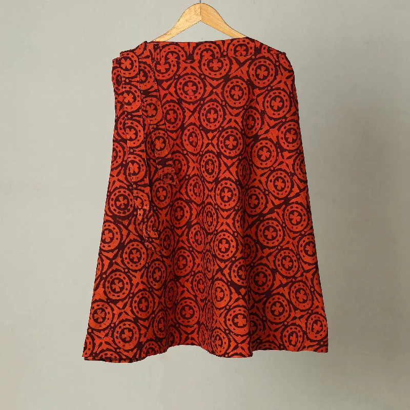 Orange - Hand Batik Print Cotton Wrap Around Skirt 02