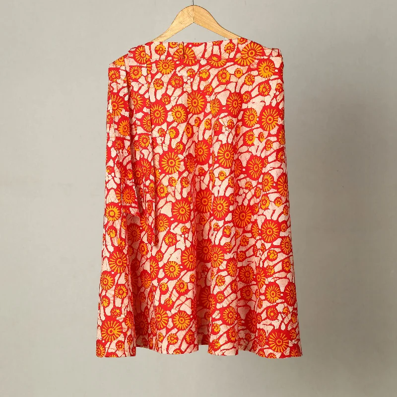 Orange - Hand Batik Print Cotton Wrap Around Skirt 04