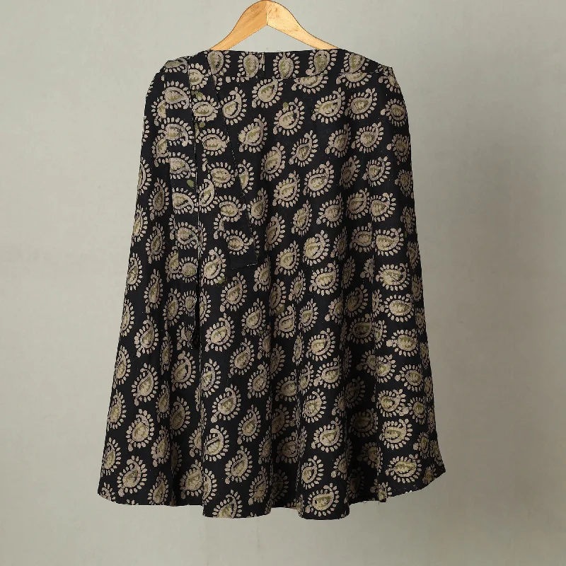 Black - Hand Batik Print Cotton Wrap Around Skirt 07