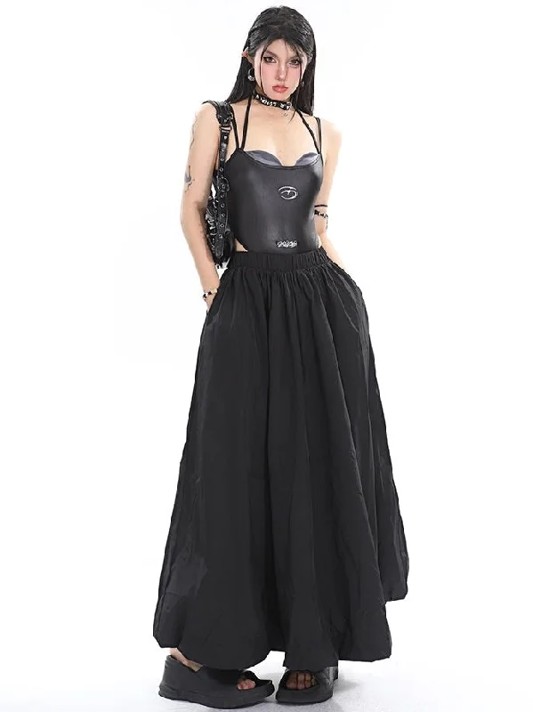 Jenna Solid Color High Waist Baggy Loose Parachute Cargo Long Skirt