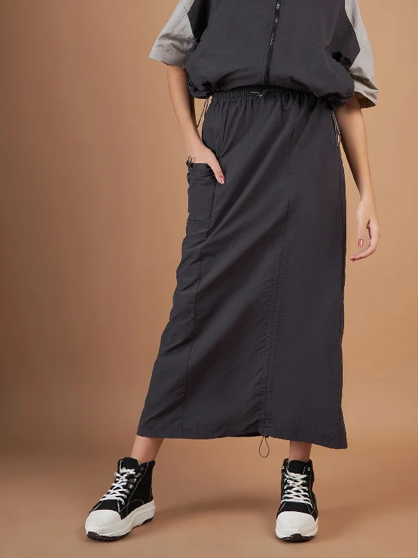 Lyush Women Dark Grey Side Ruched Parachute Skirt